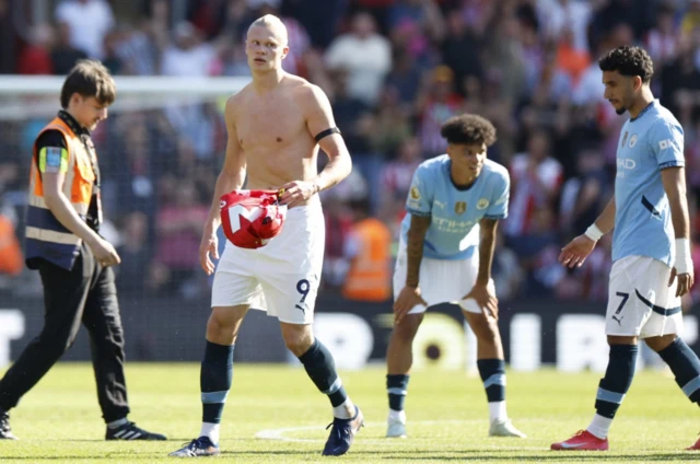Manchester City players in action during Premier League clash with Southampton