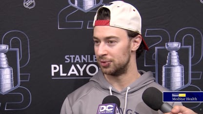 Sebastian Aho celebrates during the Stanley Cup Playoffs