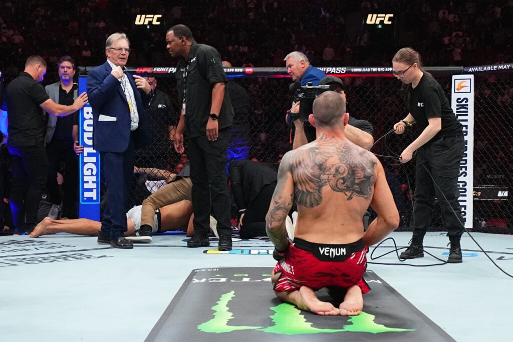 Marc-André Barriault delivering a decisive blow at UFC 315