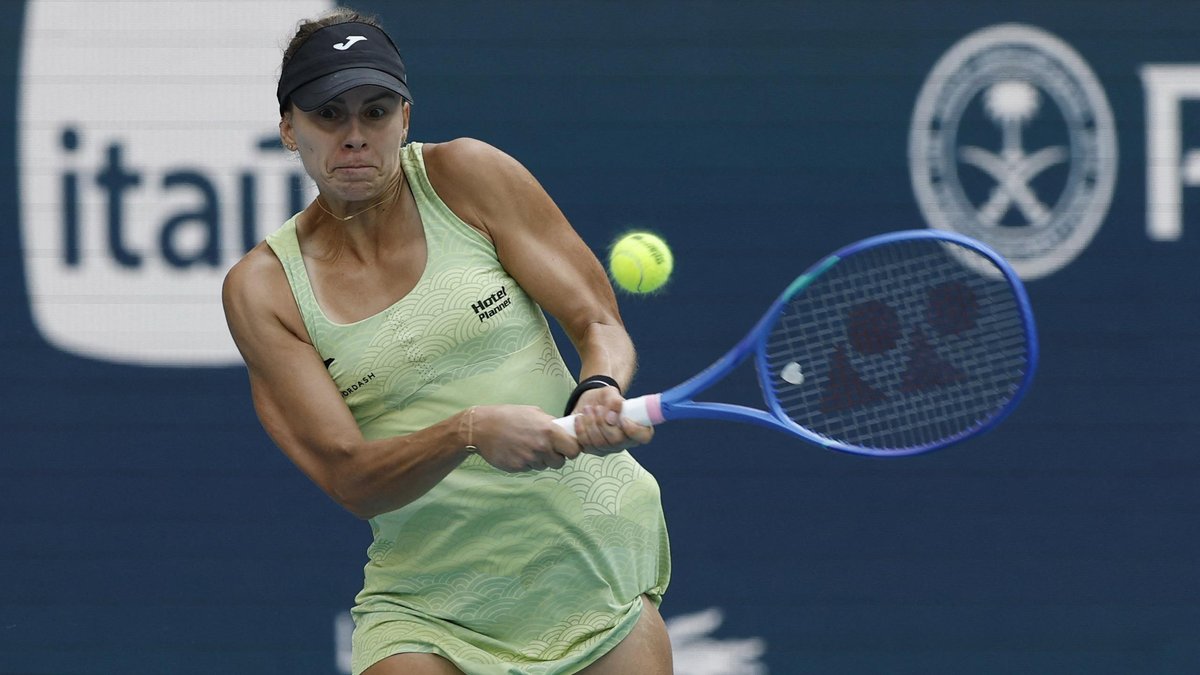 Magda Linette during a match at WTA Rome