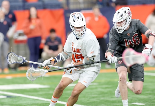 Syracuse lacrosse players in action at the Dome