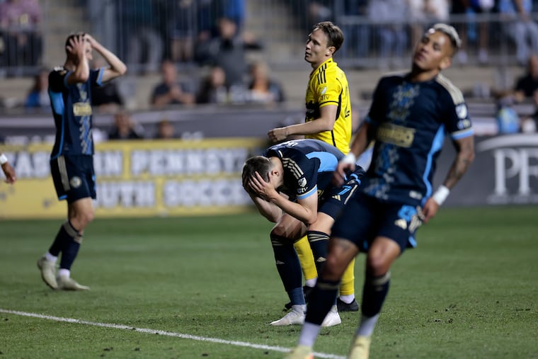 Philadelphia Union players battling during the high-stakes match against Columbus Crew, May 2025