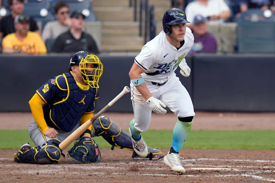 Tampa Bay Rays baseball action during a rainy game day