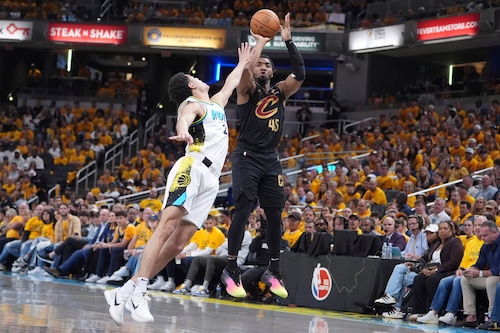 Darius Garland on the court during the NBA playoffs for the Cavaliers