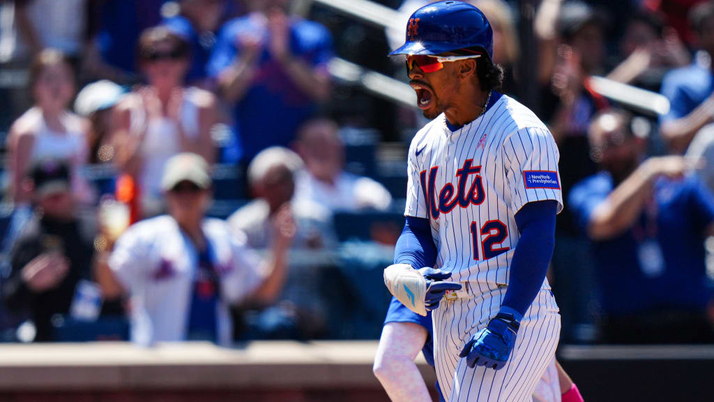 Francisco Lindor celebrates his home run in the mets game today at Citi Field