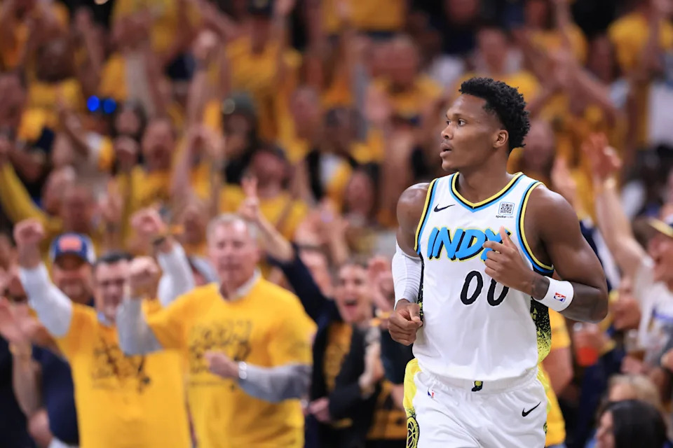 Bennedict Mathurin in action during the NBA Playoffs