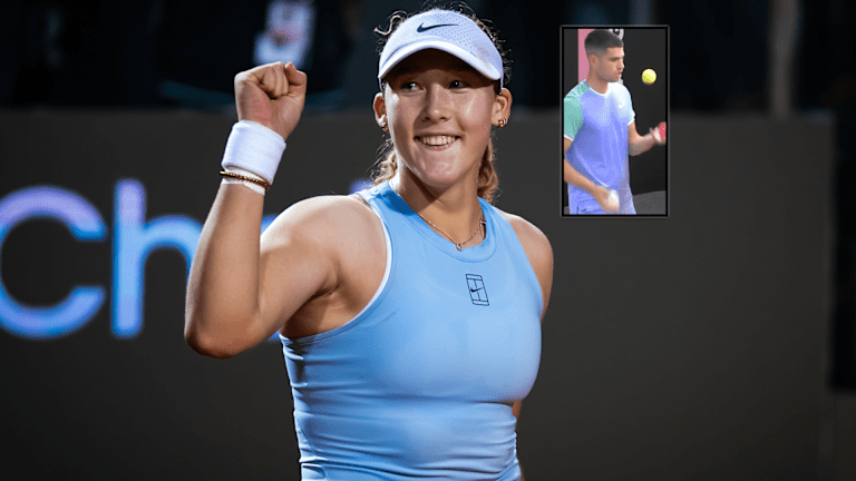 Mirra Andreeva celebrates after a match at the Italian Open