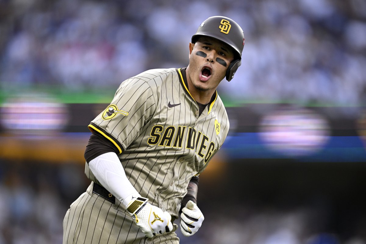 Manny Machado warms up at Petco Park before a Padres game in 2025.