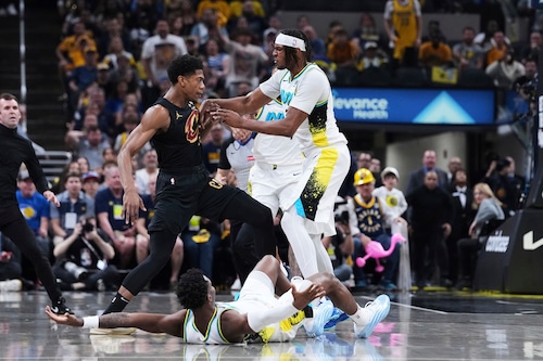 Cleveland Cavaliers players regroup during a tough NBA playoff game