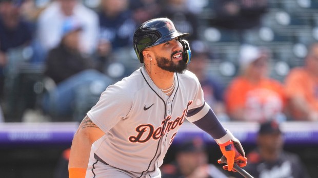 Gleyber Torres during a game with the Detroit Tigers, focused and ready at the plate