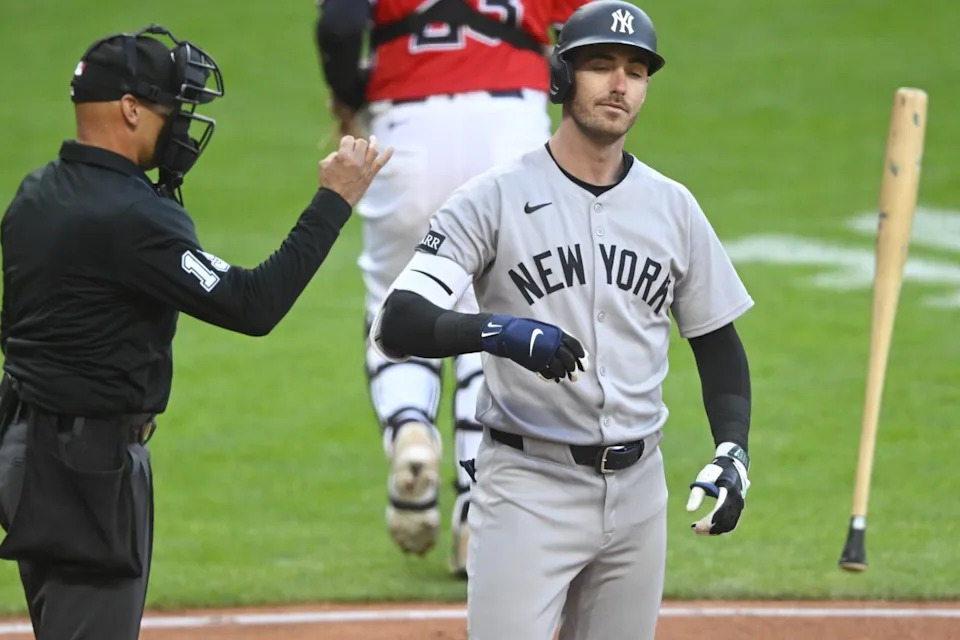 Cody Bellinger during a Yankees game, looking focused at the plate