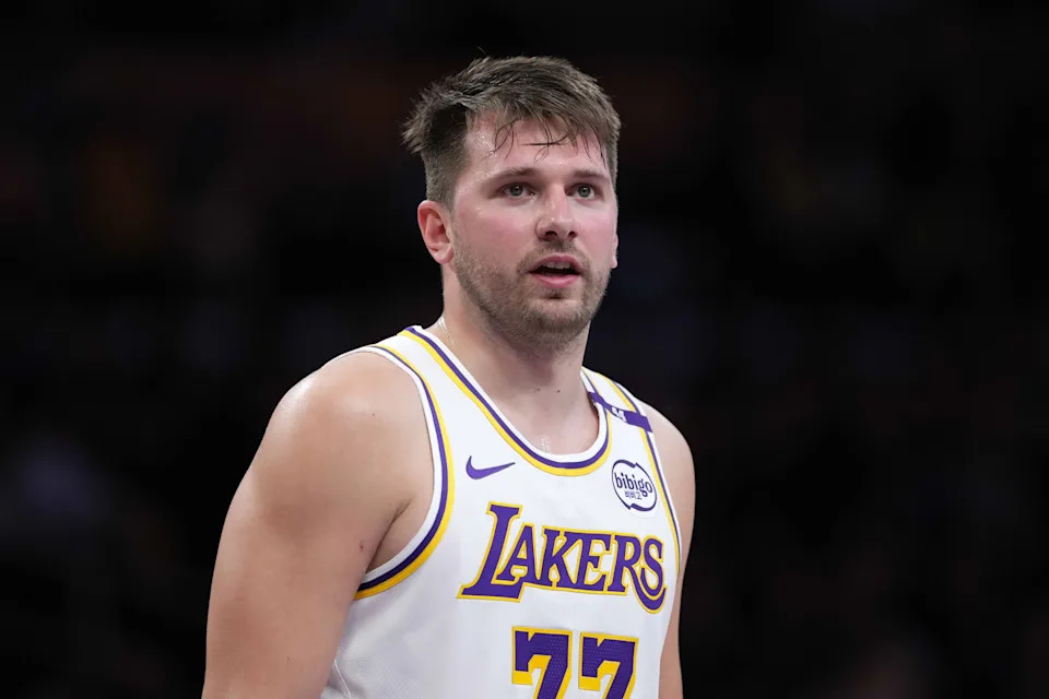Luka Doncic celebrating after joining the Lakers, luka trade in the spotlight