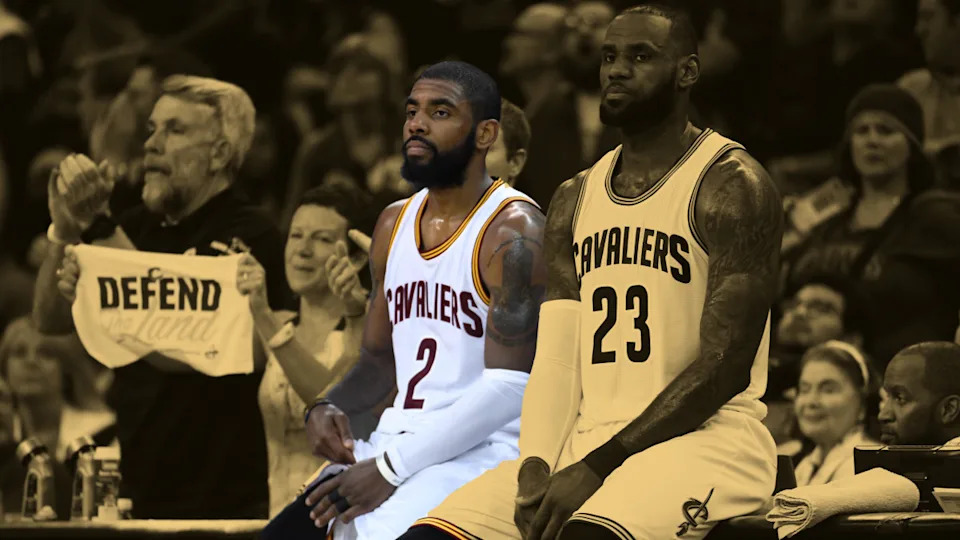 Kyrie Irving driving to the basket in NBA action
