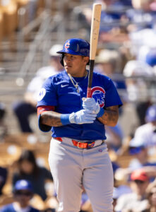 Moises Ballesteros during a game, showing his strong presence as a Cubs prospect