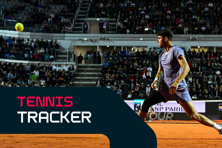 Alcaraz delivers a powerful serve in a heated Masters 1000 matchup.