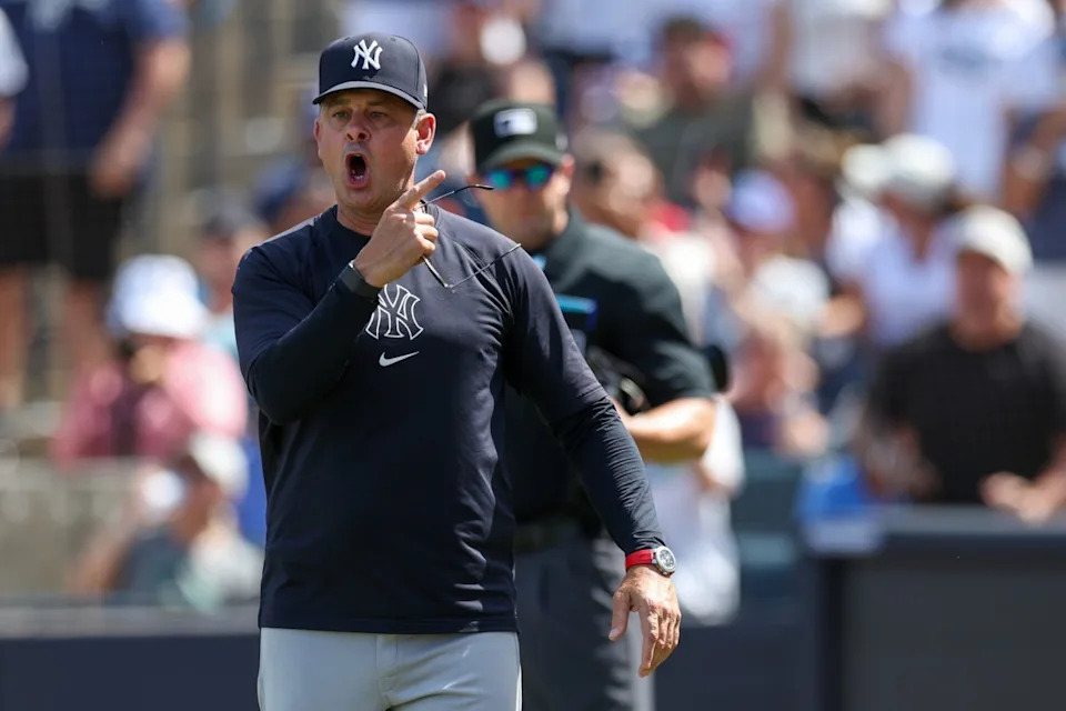 Aaron Boone arguing with umpires during a Yankees game