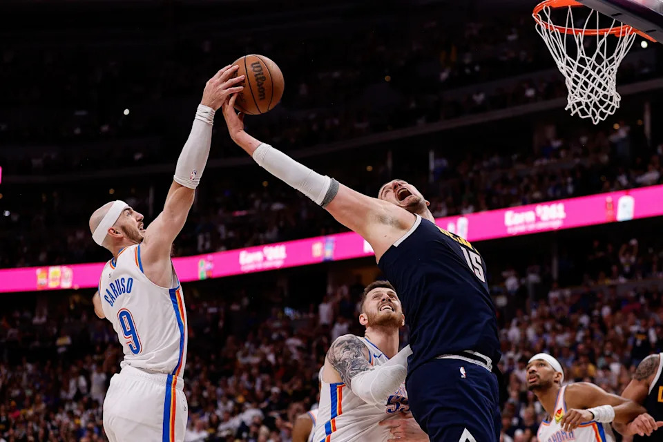 Lu Dort playing defense in Game 4 of the NBA Playoffs