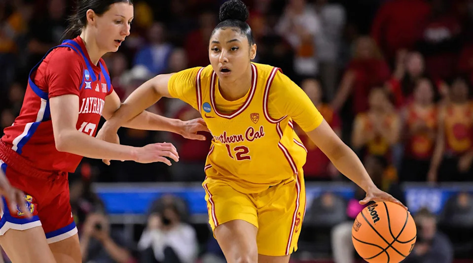 JuJu Watkins in action during a college basketball game