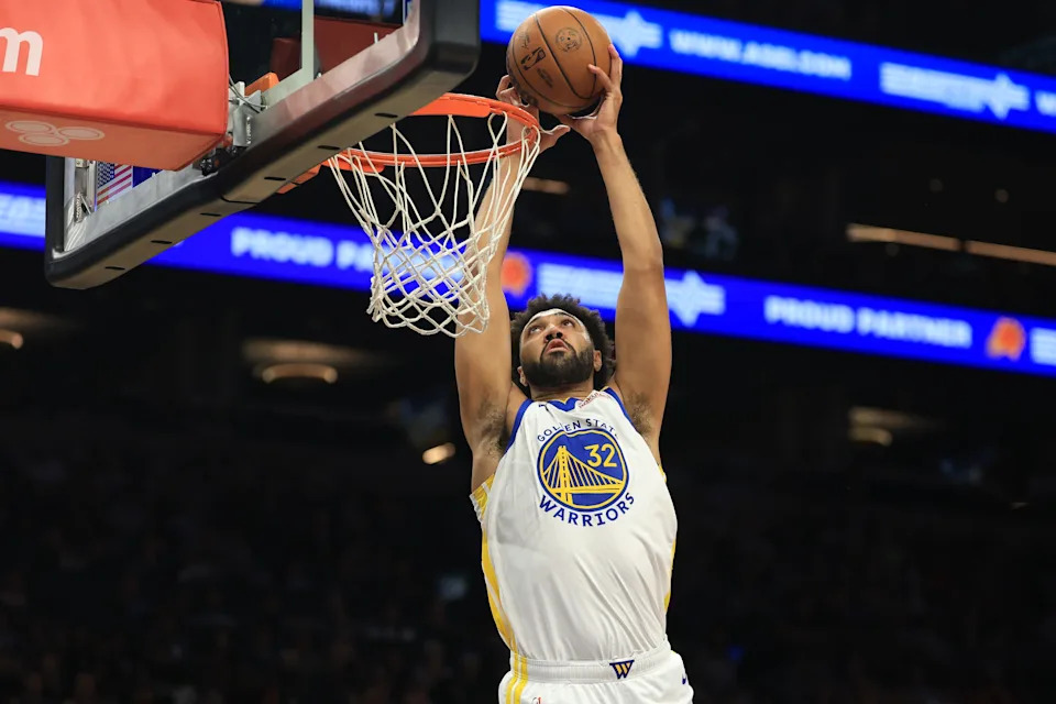 Trayce Jackson-Davis celebrates a dunk during the NBA playoffs