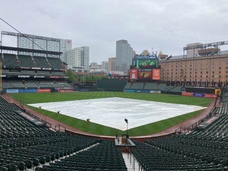Players and fans gather, preparing for the twins game today despite weather delays.