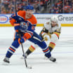 VGK players in playoff action against the Oilers