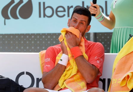 Novak Djokovic sharing an intense moment on court during a match
