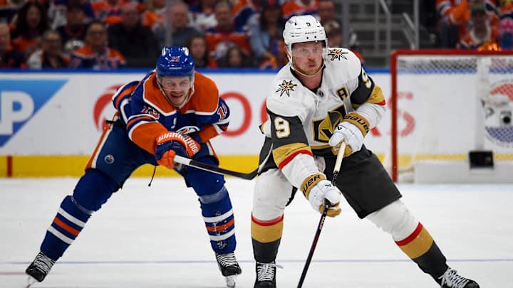 Jack Eichel in action for the Vegas Golden Knights