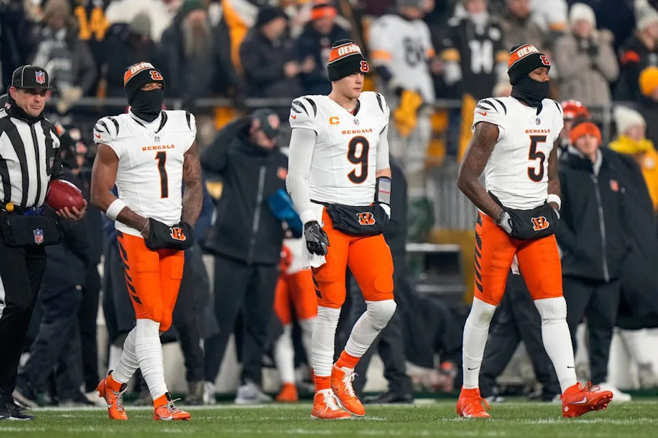 Cincinnati Bengals schedule 2025 banner image with helmets and Paycor Stadium