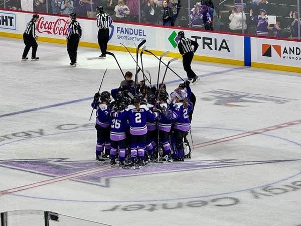 Minnesota Frost celebrate PWHL playoff win