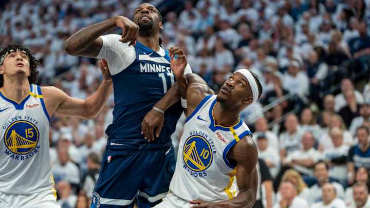 Naz Reid grabs a rebound for the Timberwolves