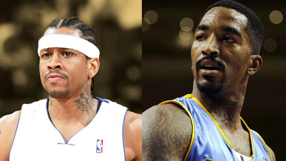 Allen Iverson driving to the basket for the Denver Nuggets