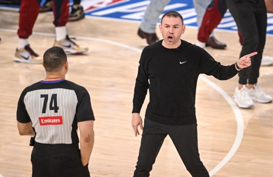 David Adelman in heated discussion with referee during Game 5 against the Thunder.