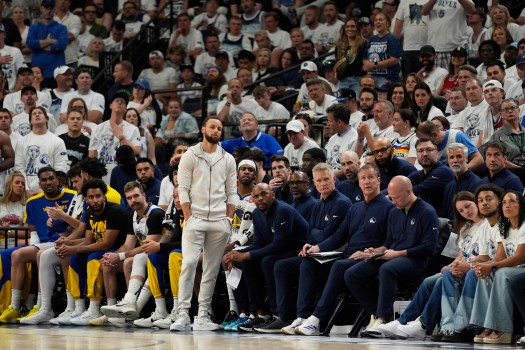 Golden State Warriors players on court during the NBA playoffs