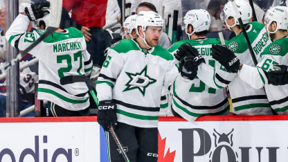 Jets vs. Stars game action in 2025 NHL bracket playoffs