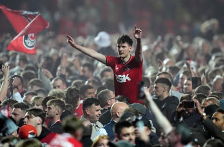 Matty Godden celebrates for Charlton vs Wycombe in the League One play-offs