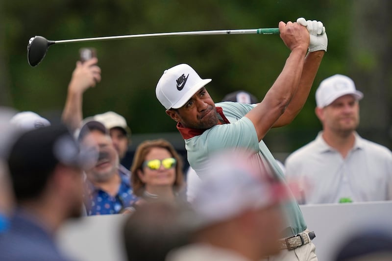 Tony Finau tees off at the PGA Championship