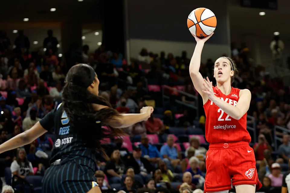 Caitlin Clark and Angel Reese face off in the sky vs fever matchup at Gainbridge Fieldhouse
