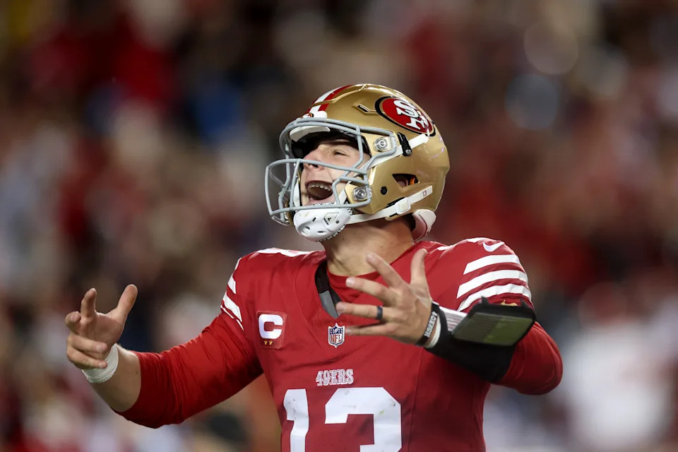 Brock Purdy celebrates after a touchdown with the San Francisco 49ers