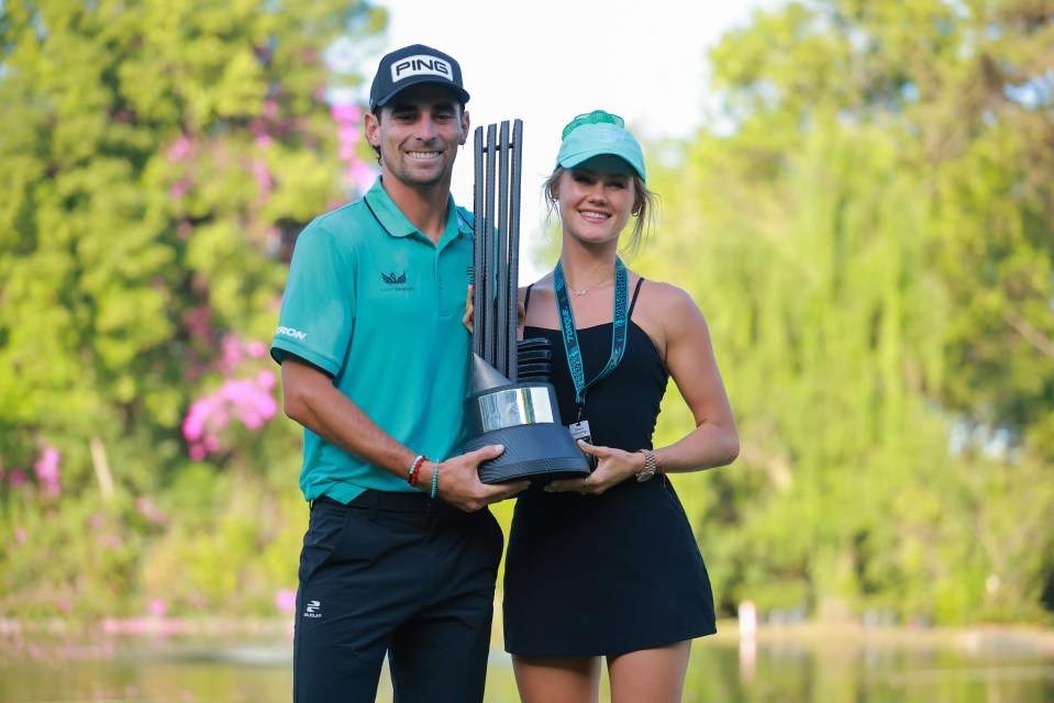Joaquin Niemann celebrates a LIV Golf victory