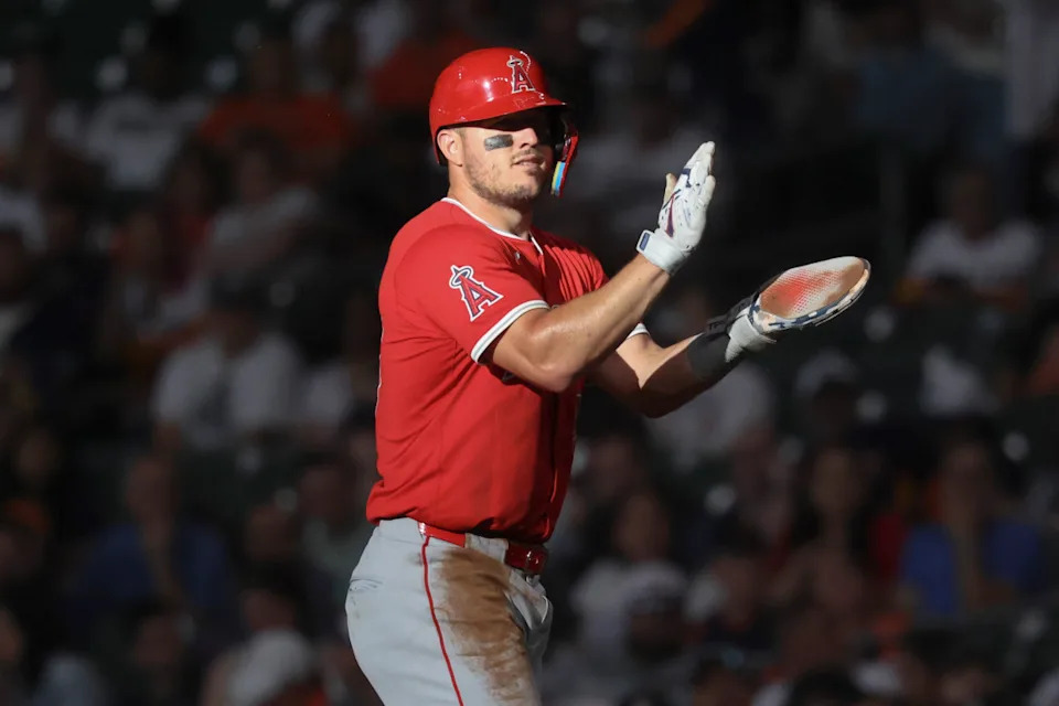 Mike Trout during recovery drills