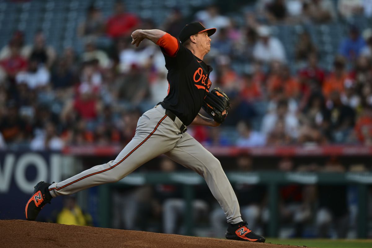 Kyle Gibson pitching for the Orioles