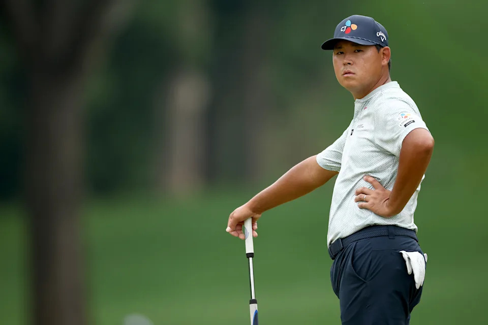 Kim Si Woo celebrates his historic ace at the PGA Championship