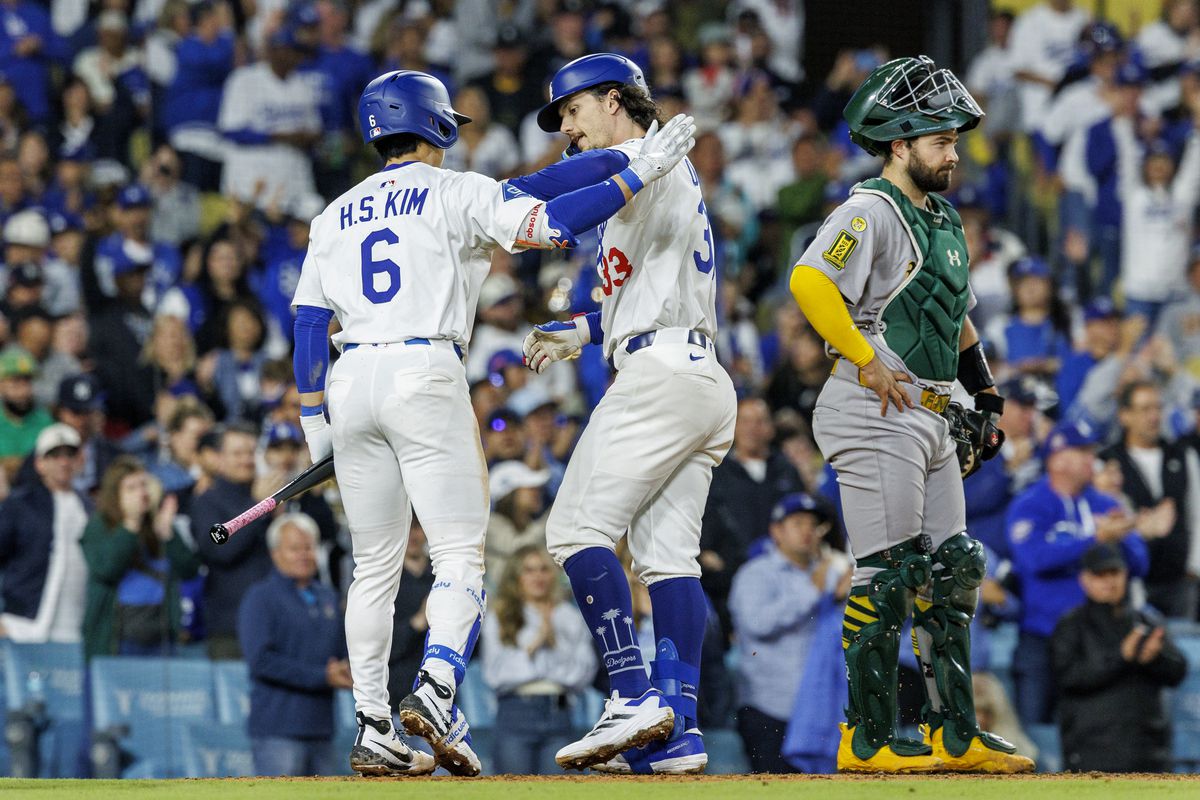 Dalton Rushing catching behind home plate for the Dodgers