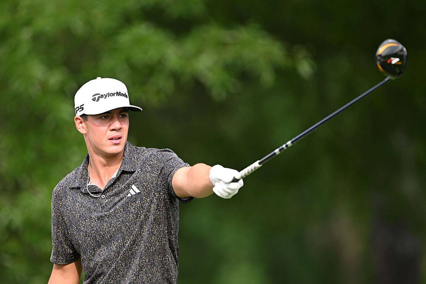 Michael Thorbjornsen lines up a putt at Quail Hollow during the PGA Championship