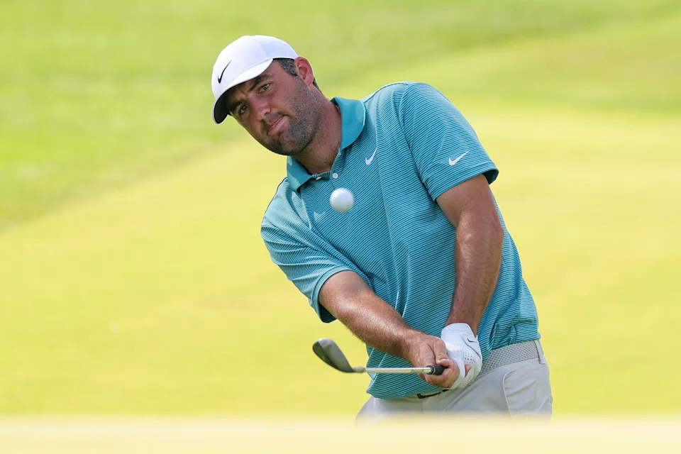 Scottie Scheffler tees off at the PGA Championship
