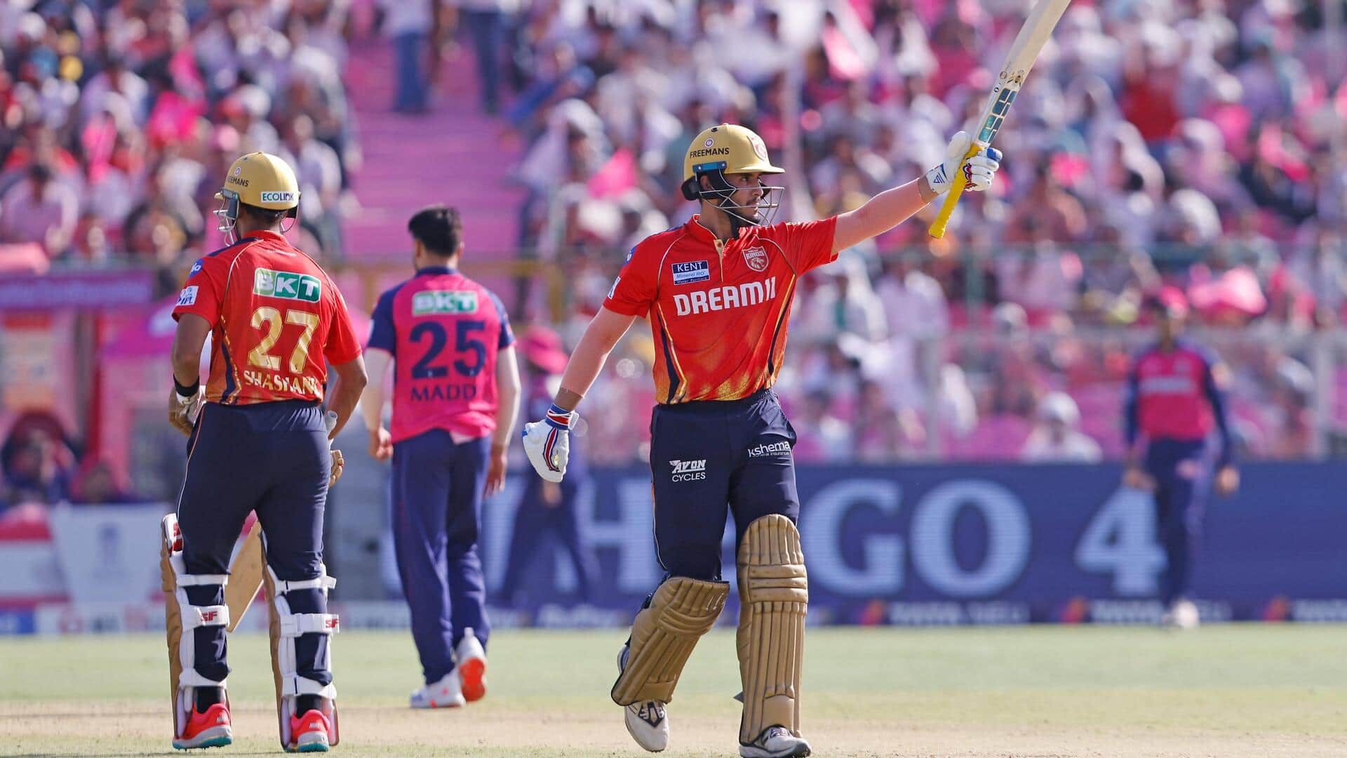 Nehal Wadhera celebrates his highest IPL score for Punjab Kings