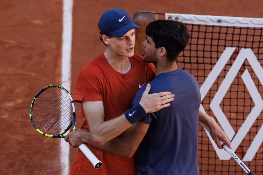 Carlos Alcaraz celebrates his climb in the ATP rankings after the Italian Open