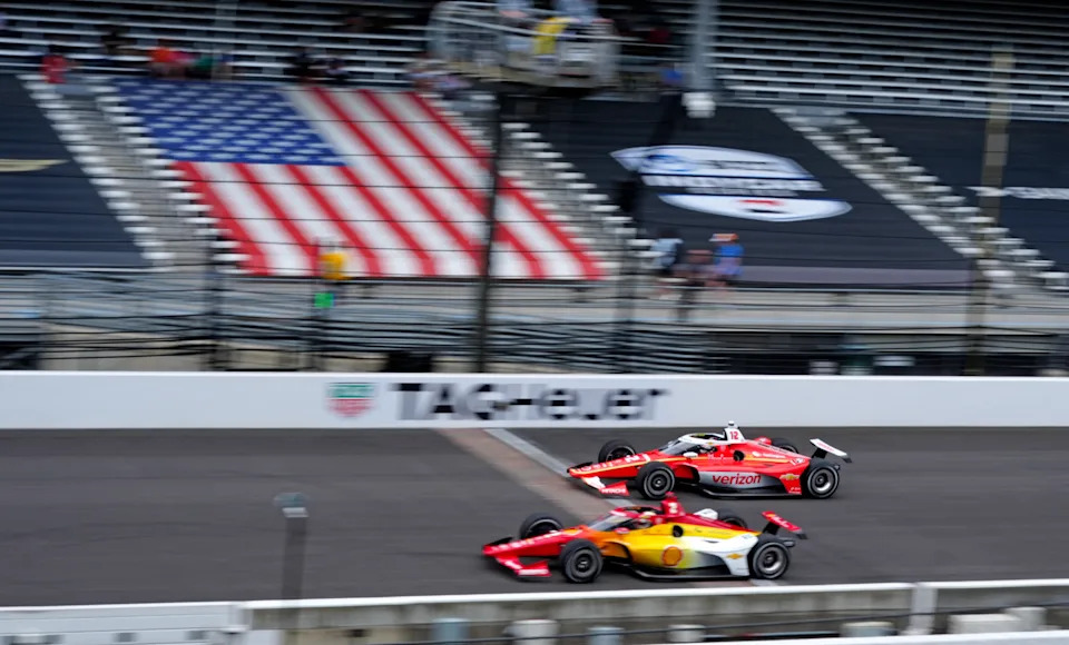 Robert Shwartzman IndyCar rookie celebrates pole position at the Indianapolis 500