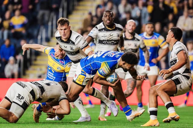 Ryan Hall celebrates a match-winning try for Leeds Rhinos
