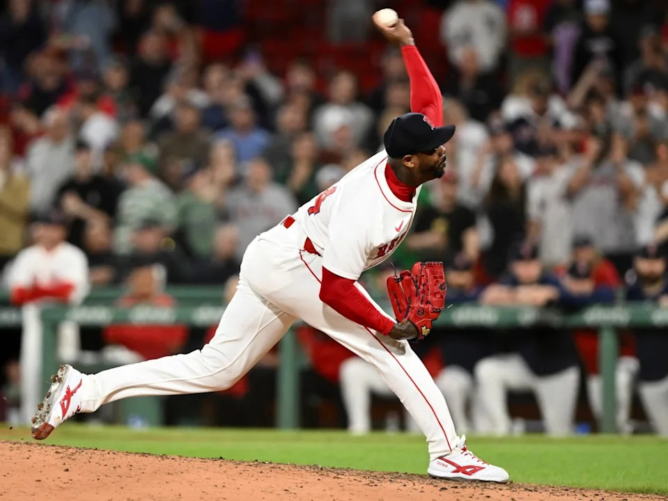 Aroldis Chapman unleashes a powerful fastball for the Boston Red Sox in 2025